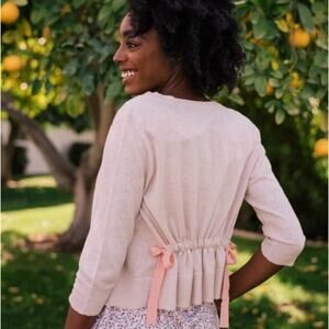 NWT Gal Meets Glam Alana Tie Back Linen Light Pink Cardigan Sweater size XXL